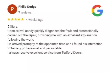 5 star review tedford garage doors