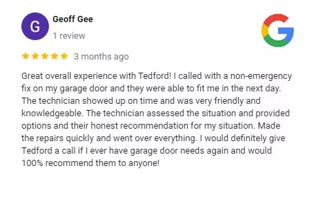 5 star review tedford overhead doors